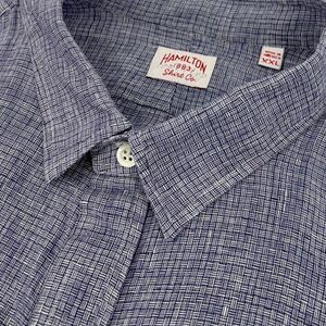 Hamilton Men's 1883 Sport Popover Shirt 100% Linen Crosshatch Blue XXL